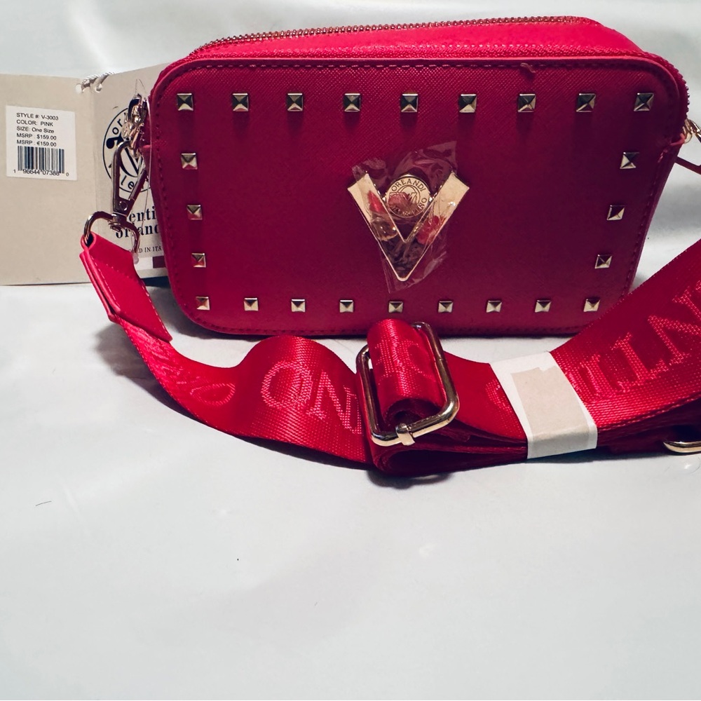 Valentino Orlandi Pink Studded V-Emblem Crossbody Bag